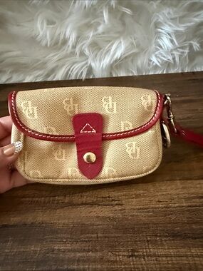 Dooney & Bourke Beige and Red Signature Wristlet